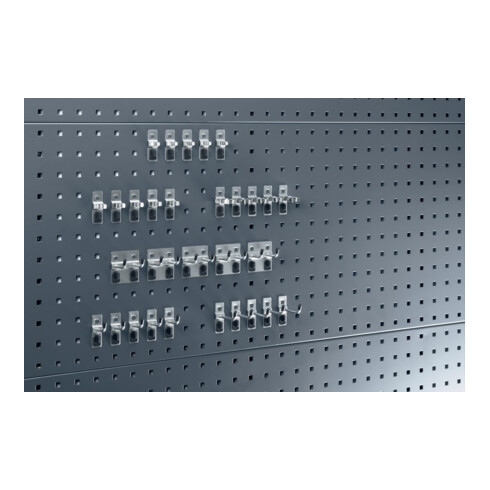 Assortiment de porte-outils 30-pcs.galvanisé p. panneaux perforés 10 crochets/5