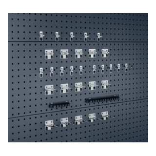 Assortiment de porte-outils 32-pcs.galvanisé p. panneaux perforés 15 crochet/7 s