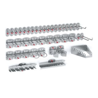 Assortiment de porte-outils 40-pcs.revêtu plastique p. panneaux perforés 21 croc
