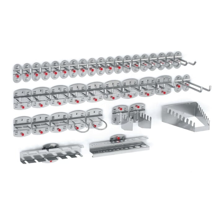Assortiment de porte-outils 40-pcs.revêtu plastique p. panneaux perforés 21 croc