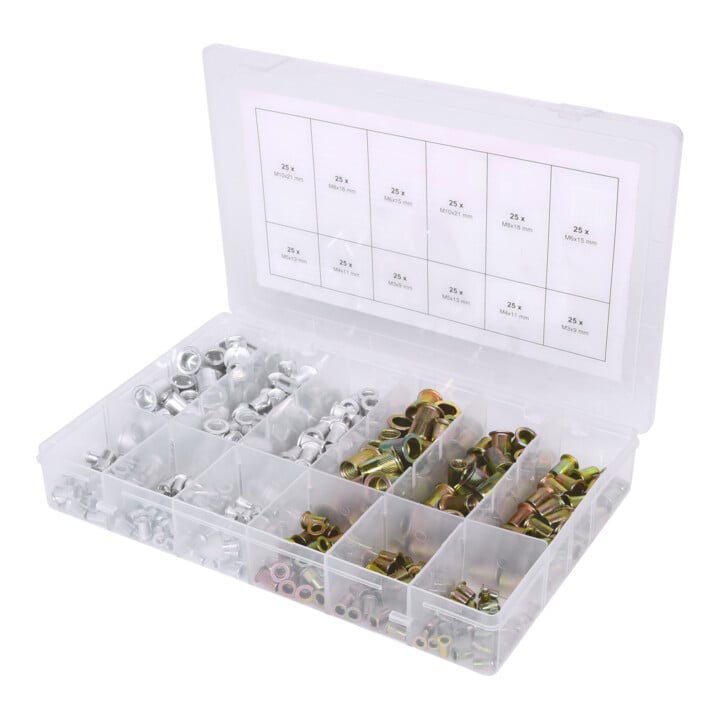 Assortiment de rivets filetés KS Tools acier et aluminium, M 3 x 9 mm-M 10 x 21 mm, 300 pièces