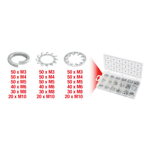 Assortiment de rondelles et de rondelles dentées KS Tools M3-10, 720 pcs.