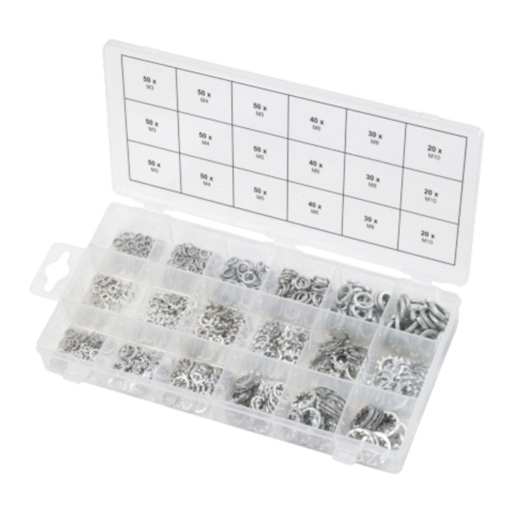 Assortiment de rondelles et de rondelles dentées KS Tools M3-10, 720 pcs.