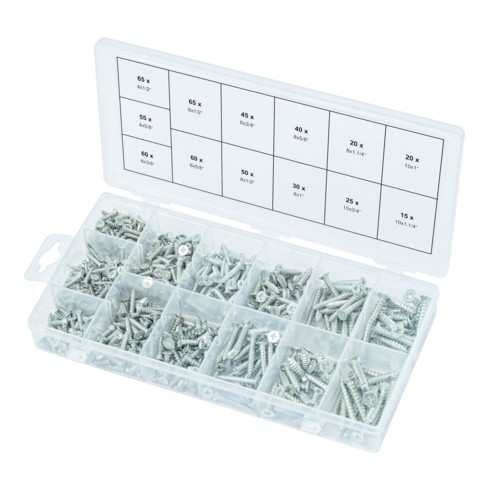 Assortiment de vis auto-taraudeuses bois, 550 pcs.