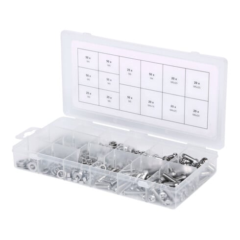 Assortiment de vis, rondelles et écrous en inox, métriques, 475 pcs.