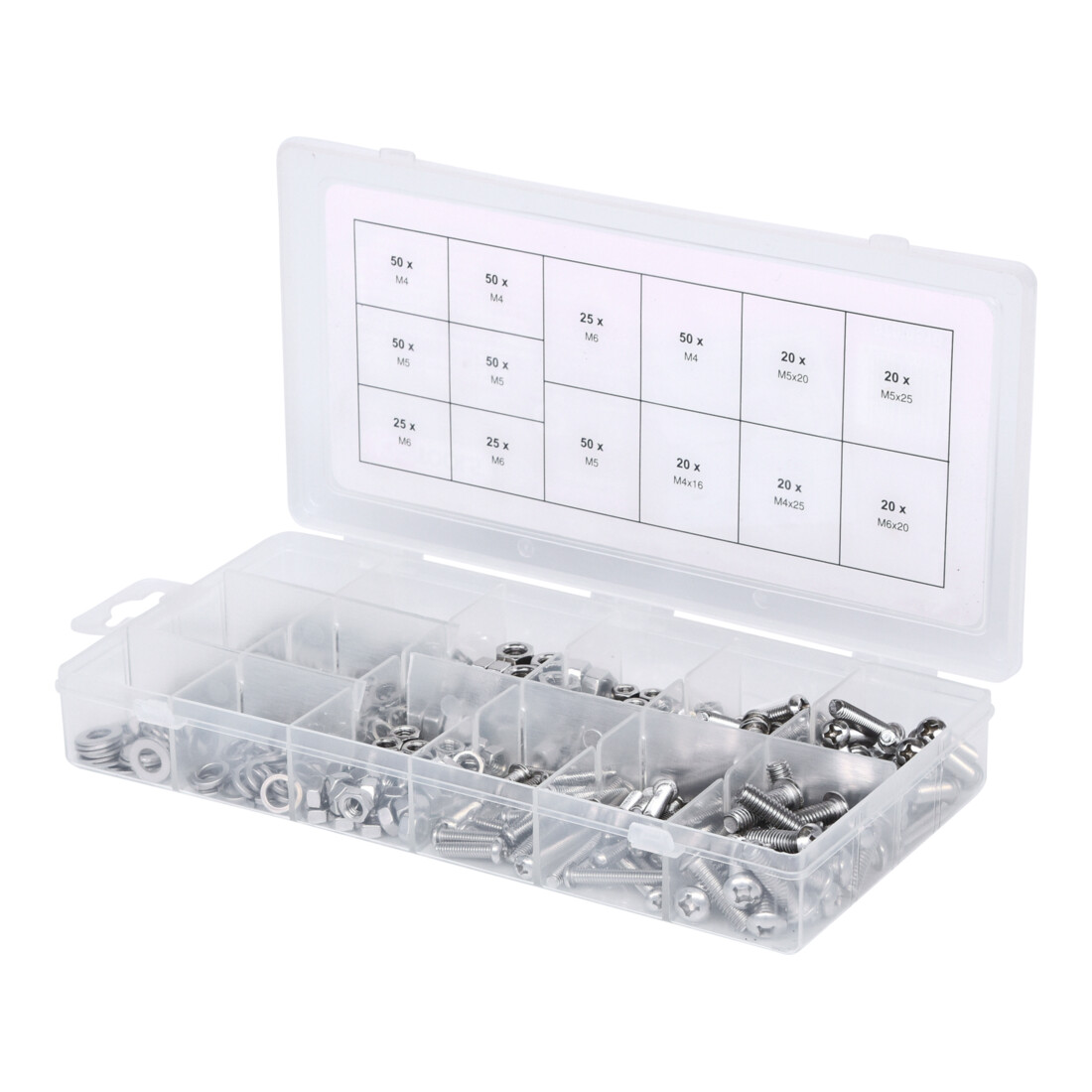 Assortiment de vis, rondelles et écrous en inox, métriques, 475 pcs.