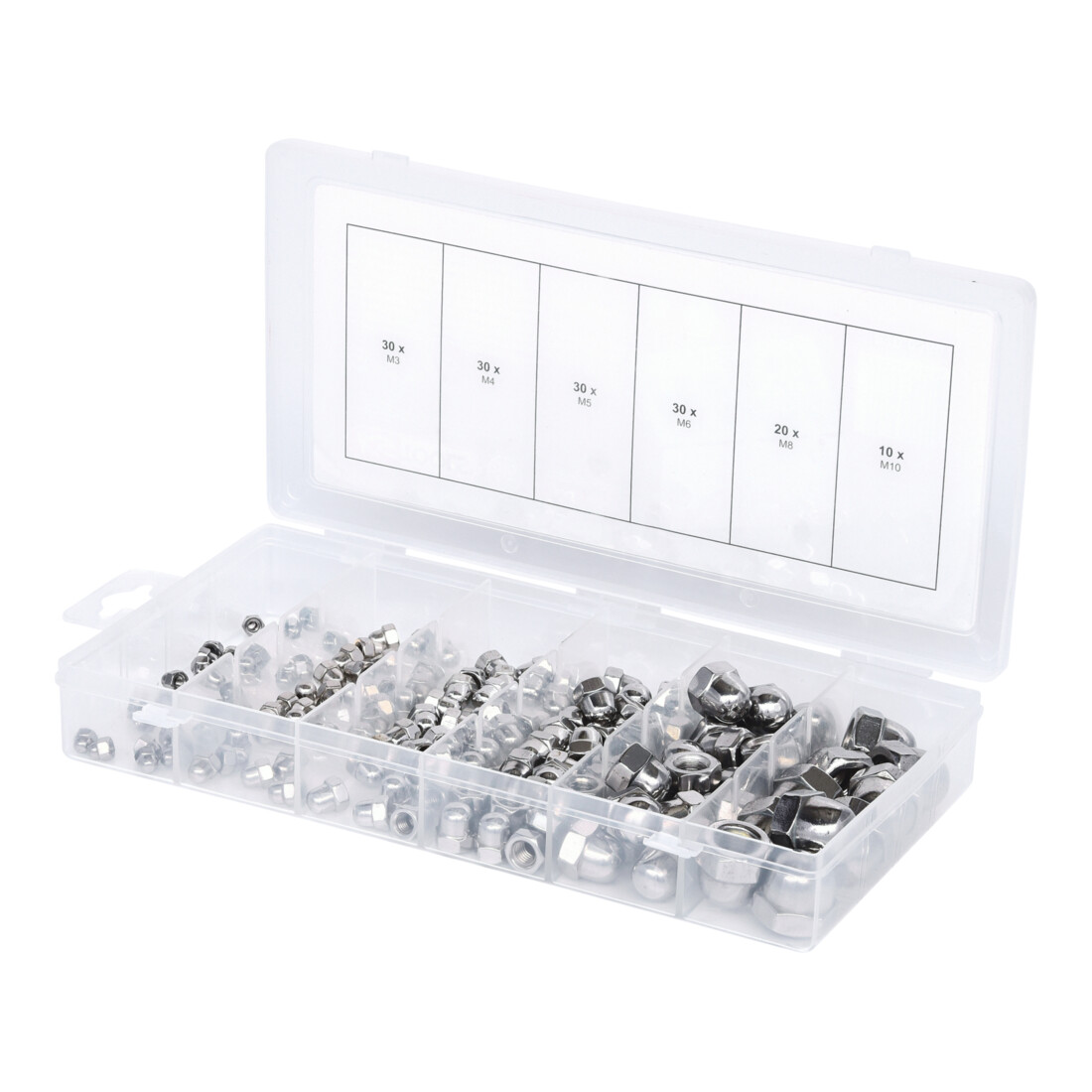 Assortiment d'écrous borgnes en inox, 150 pcs.