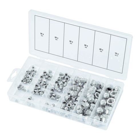 Assortiment d'écrous borgnes en inox, 150 pcs.