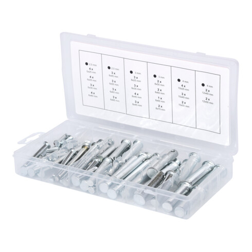 Assortiment d'écrous de sécurité, Ø 5-12mm, 21 dim. 60 pcs.