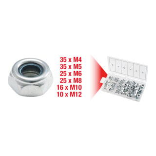 Assortiment d'écrous de sécurité KS Tools M4-12, 146 pcs.