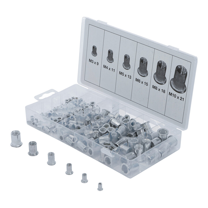 STIER Set de pinces à riveter 11 pièces + assortiment d’écrous à sertir BGS alu 150 pièces