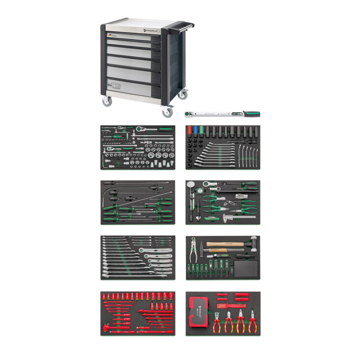 Assortiment d'outils Stahlwille avec chariot à outils Nombre de tiroirs 6 gris anthracite, RAL 7016 294 pcs.