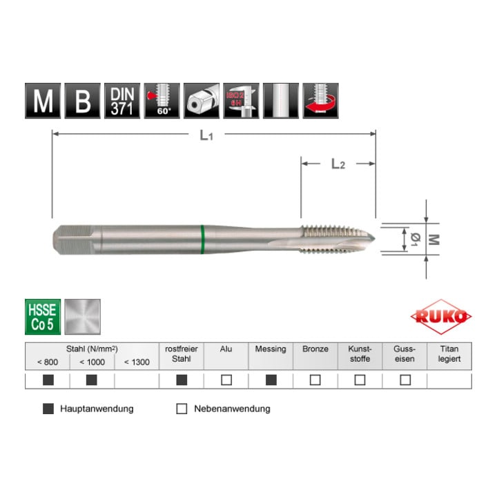 Assortiment tarauds machine HSS Co 5 forme B 7 pièces