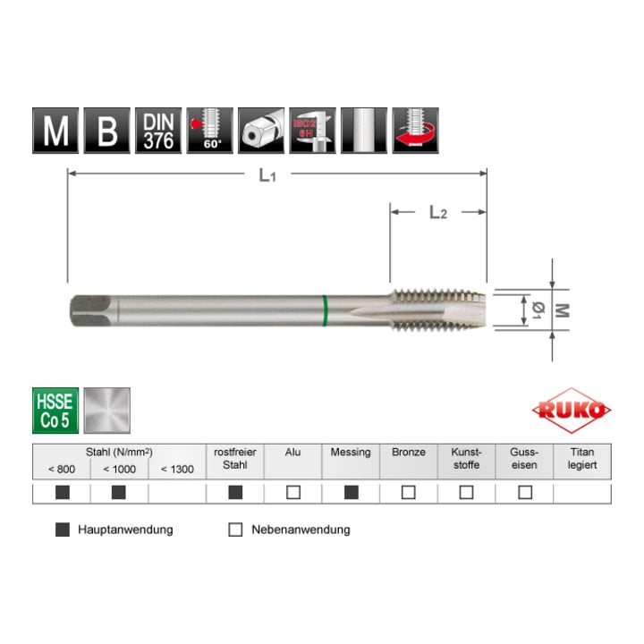 Assortiment tarauds machine HSS Co 5 forme B 7 pièces