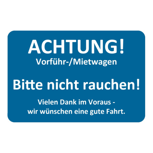 Autocollant de service après-vente Eichner, texte : ATTENTION ! véhicule de démonstration/de location