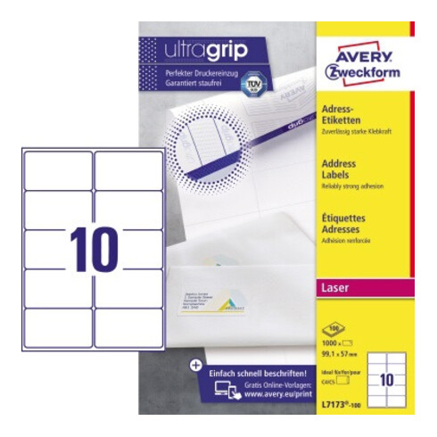 Avery Zweckform Adressetikett QuickPEEL L7173-100 1.000 St./Pack.
