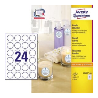 Avery Zweckform Etikett L3415-100 40mm weiß 2.400 St./Pack.