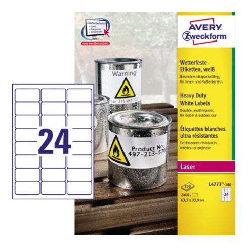 Avery Zweckform Etikett L4773-100 63,5x33,9 mm wetterfest LK