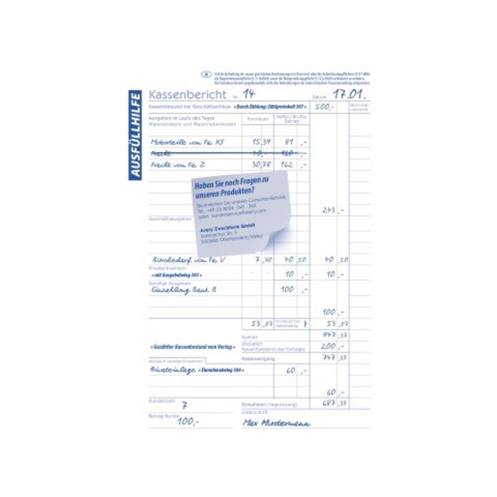 Avery Zweckform Kassenbericht 305 DIN A5 50Blatt