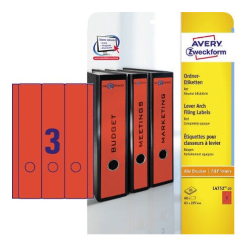 Avery Zweckform Ordneretikett L4752-20 lang/breit rt 60 St./Pack.