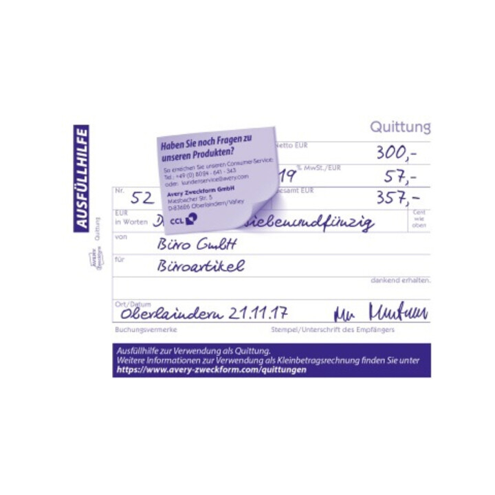 Avery Zweckform Quittung 1250 DIN A6 quer 100Blatt