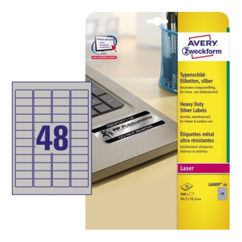Avery Zweckform Typenschildetikett L6009-20 45,7x21,2mm 960 St./Pack.