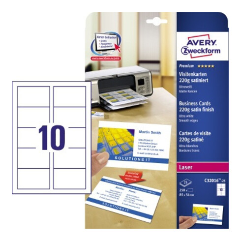 Avery Zweckform Visitenkarte C32016-25 DIN A4 weiß 10 St./Pack.