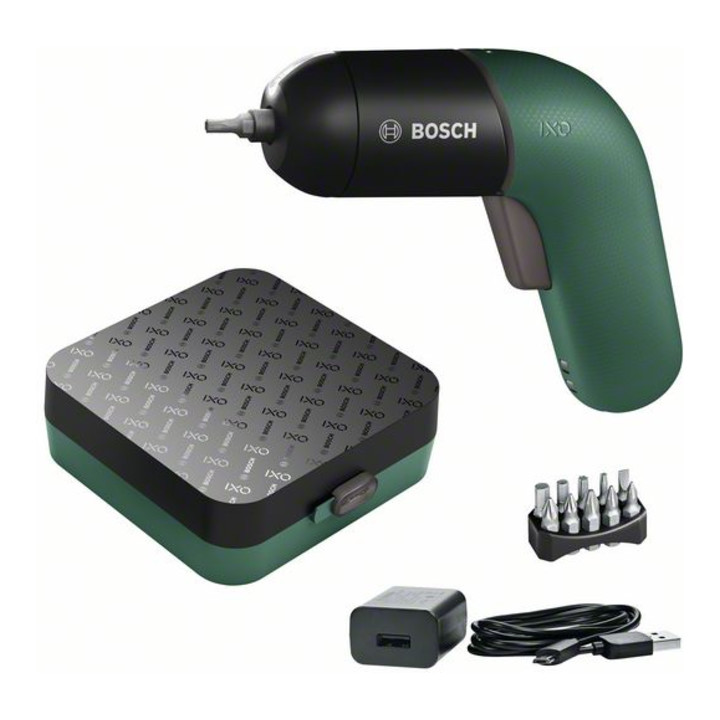 Bosch Avvitatore a batteria agli ioni di litio IXO, con set di bit universali da 10 pezzi
