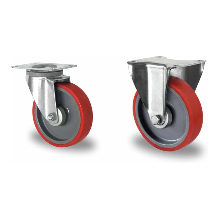 Set CASCOO Lenkrolle ø 200 mm Serie N2U6 Rollenlager + Bockrolle ø 200 mm Serie N2U6 Rollenlager
