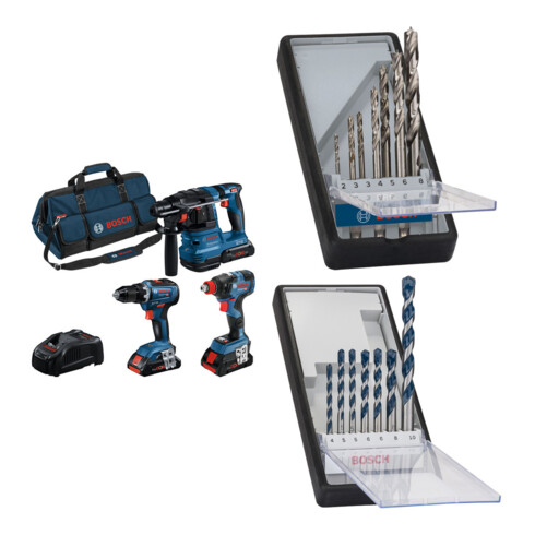 Set Bosch Profi-Set GSR 18V-55 + 7tlg. Robust Line Holzspiralbohrer-Set + 7tlg. Robust Line Betonbohrer-Set
