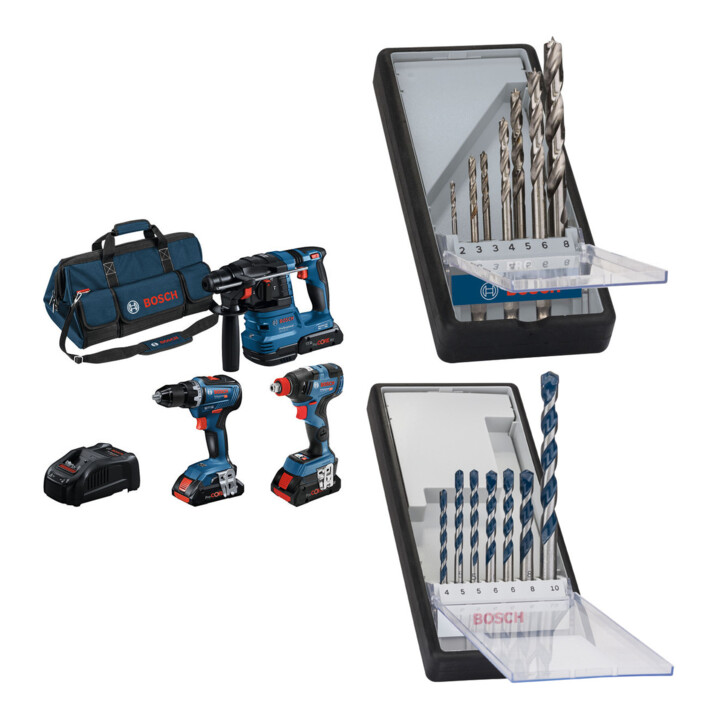 Set Bosch Profi-Set GSR 18V-55 + 7tlg. Robust Line Holzspiralbohrer-Set + 7tlg. Robust Line Betonbohrer-Set