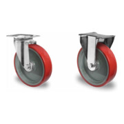 Set CASCOO Lenkrolle mit Totalfeststeller ø 80 mm Serie N2U6 Rollenlager + Bockrolle ø 80 mm Serie N2U6 Rollenlager