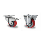 Set CASCOO Lenkrolle mit Totalfeststeller ø 100 mm Serie N2U6 Rollenlager + Bockrolle ø 100 mm Serie N2U6 Rollenlager