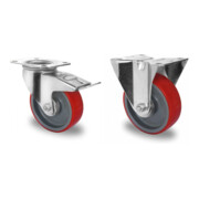 Set CASCOO Lenkrolle mit Totalfeststeller ø 125 mm Serie N2U6 Rollenlager + Bockrolle ø 125 mm Serie N2U6 Rollenlager