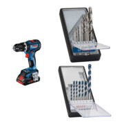 Set Bosch Akku-Schlagbohrschrauber GSB 18V-90 C + 7tlg. Robust Line Holzspiralbohrer-Set + 7tlg. Robust Line Betonbohrer-Set