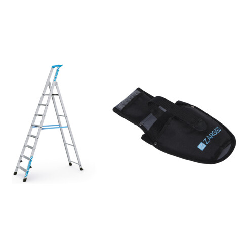 Set ZARGES Nova S - Stufen-Stehleiter 8 Stufen + Werkzeugtasche