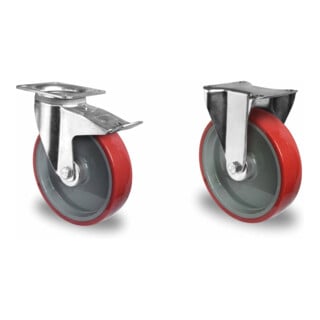 Set CASCOO Lenkrolle ø 80 mm Serie N2U6 Rollenlager + Lenkrolle mit Totalfeststeller ø 80 mm Serie N2U6 Rollenlager