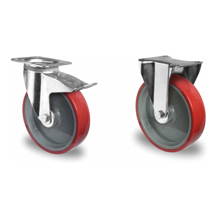 Set CASCOO Lenkrolle ø 80 mm Serie N2U6 Rollenlager + Lenkrolle mit Totalfeststeller ø 80 mm Serie N2U6 Rollenlager