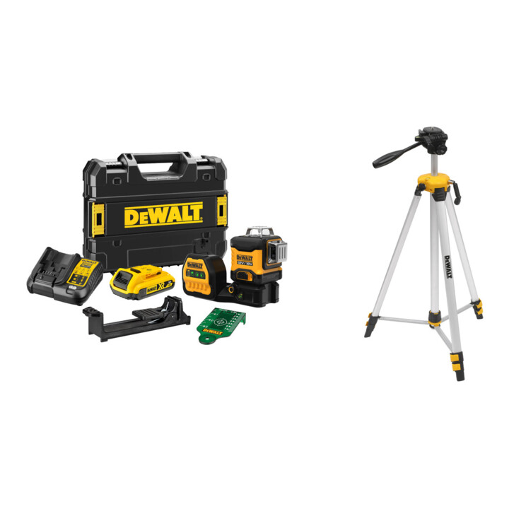 Set DEWALT Multilinienlaser Grün 18V + Alu-Stativ ¼
