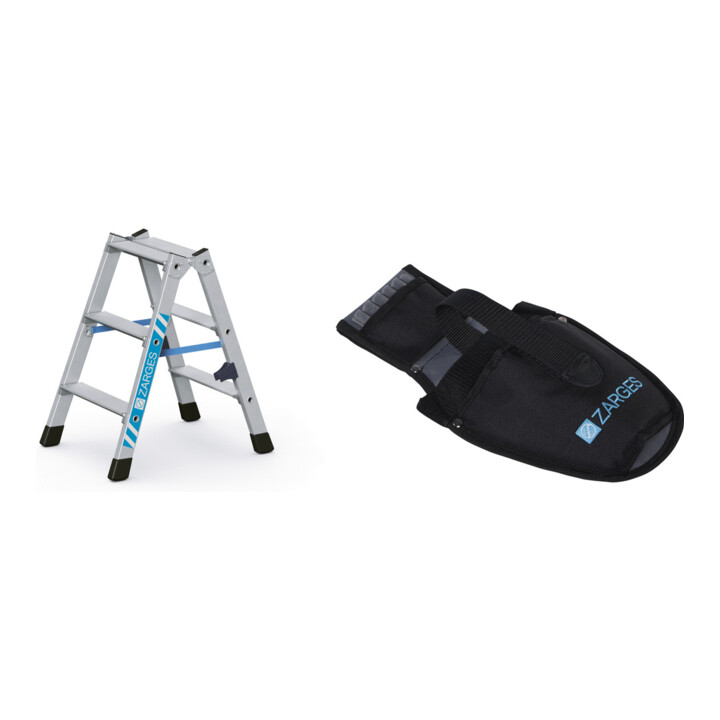 Set ZARGES Nova B - Stufen-Stehleiter 2 x 3 Stufen + Werkzeugtasche