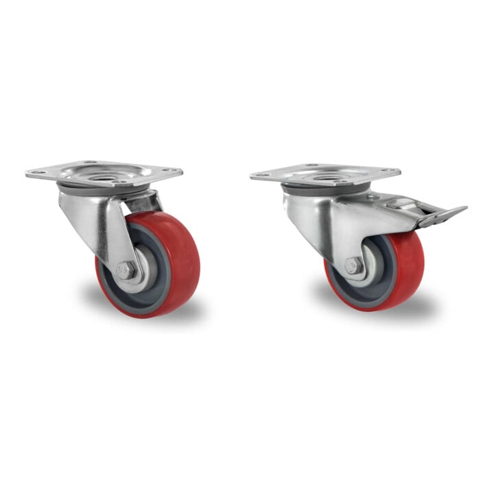 Set CASCOO Lenkrolle ø 100 mm Serie N2U6 Rollenlager + Lenkrolle mit Totalfeststeller ø 100 mm Serie N2U6 Rollenlager