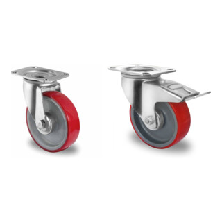 Set CASCOO Lenkrolle ø 125 mm Serie N2U6 Rollenlager + Lenkrolle mit Totalfeststeller ø 125 mm Serie N2U6 Rollenlager