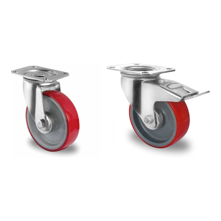 Set CASCOO Lenkrolle ø 125 mm Serie N2U6 Rollenlager + Lenkrolle mit Totalfeststeller ø 125 mm Serie N2U6 Rollenlager