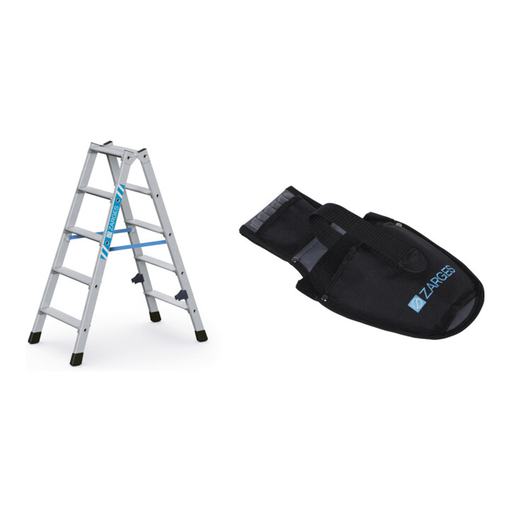 Set ZARGES Nova B - Stufen-Stehleiter 2 x 5 Stufen + Werkzeugtasche