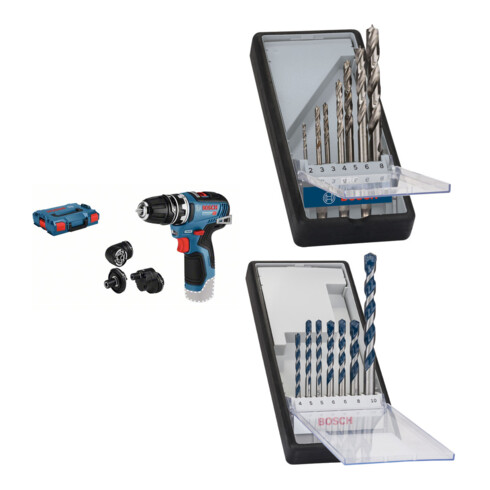 Set Bosch Akku-Bohrschrauber GSR 12V-35 FC Solo Version + 7tlg. Robust Line Holzspiralbohrer-Set + 7tlg. Robust Line Betonbohrer-Set