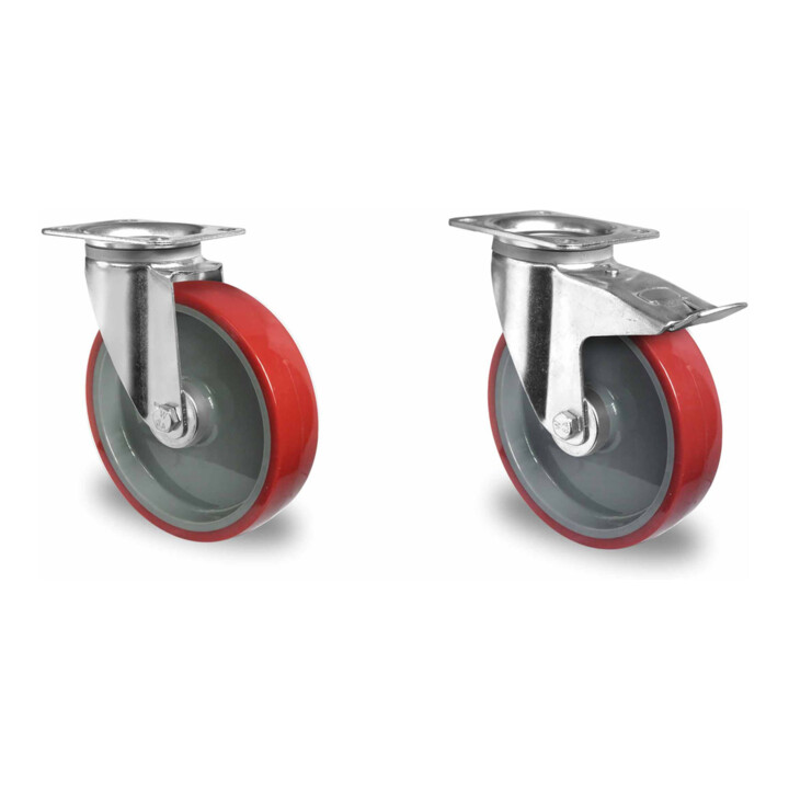 Set CASCOO Lenkrolle ø 80 mm Serie R4E1 Kugellager + Bockrolle ø 80 mm Serie R4E1 Kugellager