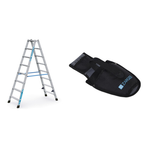 Set Stufen-Stehleiter beids. Geb rdelt 2 x 8 Stufen + Werkzeugtasche f r Akkuschrauber