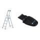 Set Stufen-Stehleiter mit Br cke, einseitig begehbar, Leiterl nge 1590 mm, 4 Stufen inkl. Br cke + Werkzeugtasche f r Akkuschrauber