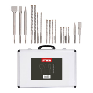 Set Makita Akku-Bohrhammer für SDS-PLUS 2x18 V mit Bluetooth & Staubabsaugung DX09 + Stier SDS-Plus Bohrer & Meißelsatz, 17-teilig