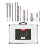 Set Makita Akku-Bohrhammer für SDS-PLUS 2x18 V mit Bluetooth & Staubabsaugung DX09 + Stier SDS-Plus Bohrer & Meißelsatz, 17-teilig